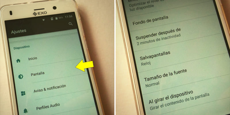 ajustes de pantalla del celular exo spanky