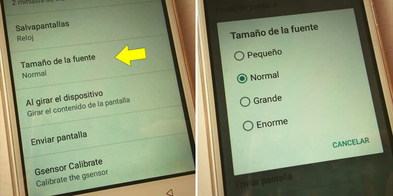 cambiar tamaño letra pantalla celular exo spanky