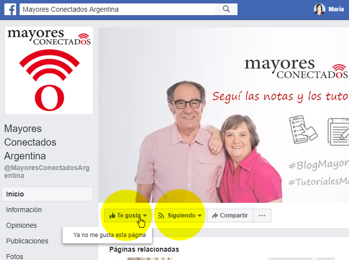 captura fanpage de Mayores Conectados