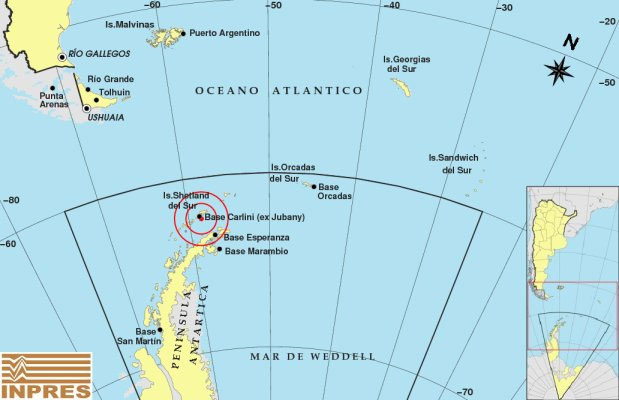 Ubicación de la Base Carlini en el mapa